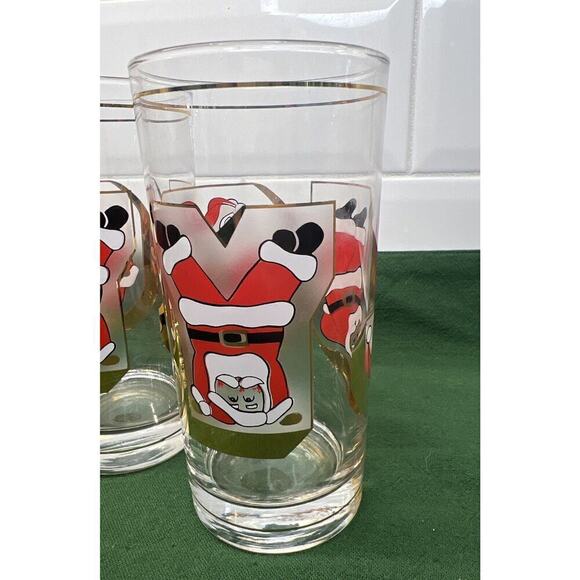 Culver Signed Santa Gold JOY Highball Glasses G. Litvak Set Of 4 - Picture 5 of 11